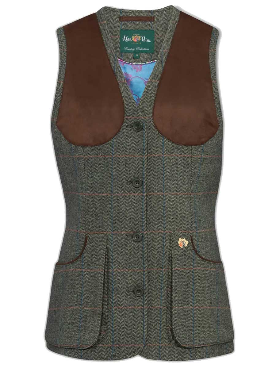 ALAN PAINE Ladies Combrook Tweed Shooting Waistcoat - Spruce