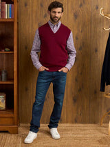 ALAN PAINE Norfolk Lambswool V-Neck Classic Fit Slipover - Mens - Bordeaux