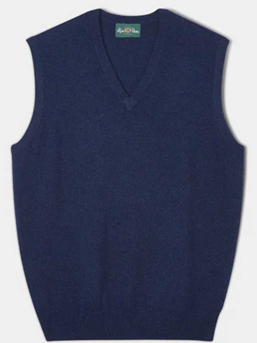 ALAN PAINE Norfolk Lambswool V-Neck Classic Fit Slipover - Mens - Indigo