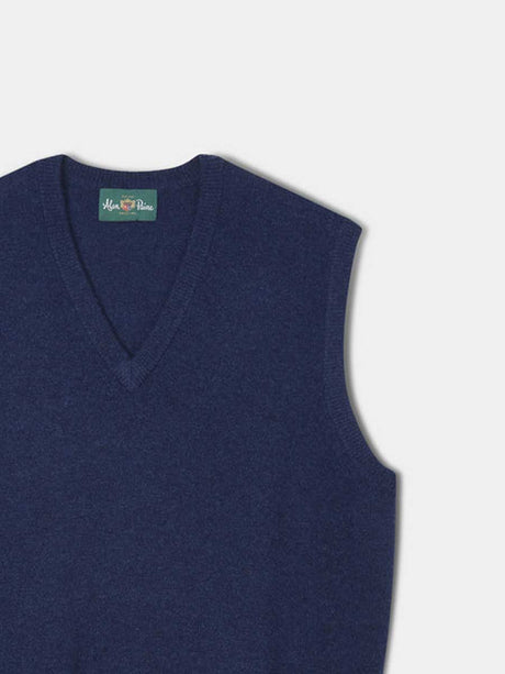 ALAN PAINE Norfolk Lambswool V-Neck Classic Fit Slipover - Mens - Indigo