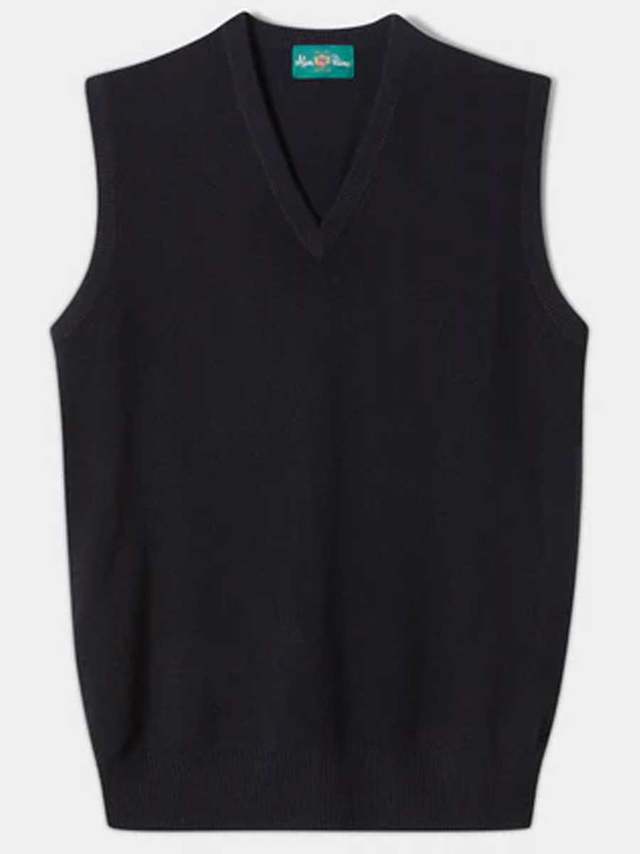 ALAN PAINE Norfolk Lambswool V-Neck Classic Fit Slipover - Mens - Navy