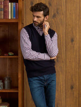 ALAN PAINE Norfolk Lambswool V-Neck Classic Fit Slipover - Mens - Navy
