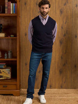 ALAN PAINE Norfolk Lambswool V-Neck Classic Fit Slipover - Mens - Navy