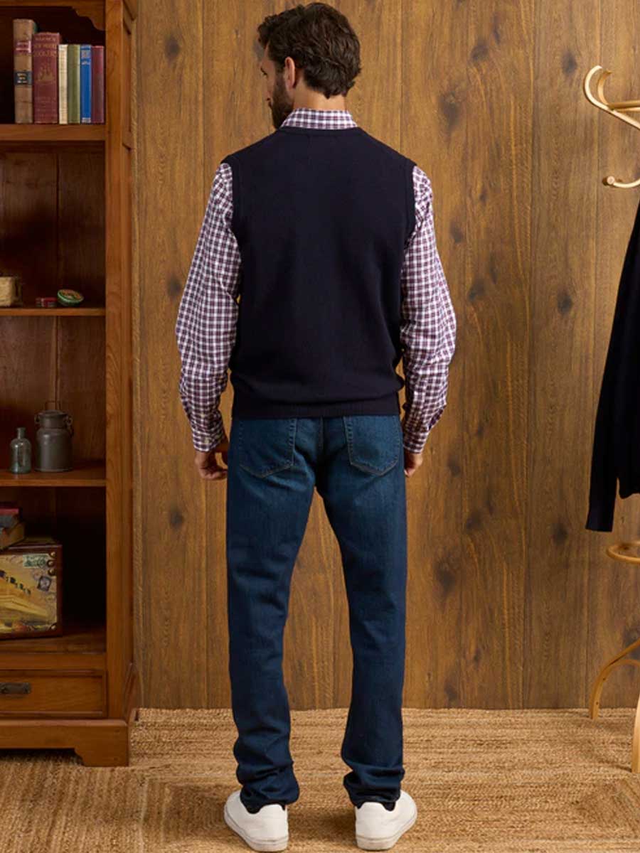 ALAN PAINE Norfolk Lambswool V-Neck Classic Fit Slipover - Mens - Navy