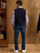 ALAN PAINE Norfolk Lambswool V-Neck Classic Fit Slipover - Mens - Navy