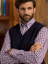 ALAN PAINE Norfolk Lambswool V-Neck Classic Fit Slipover - Mens - Navy