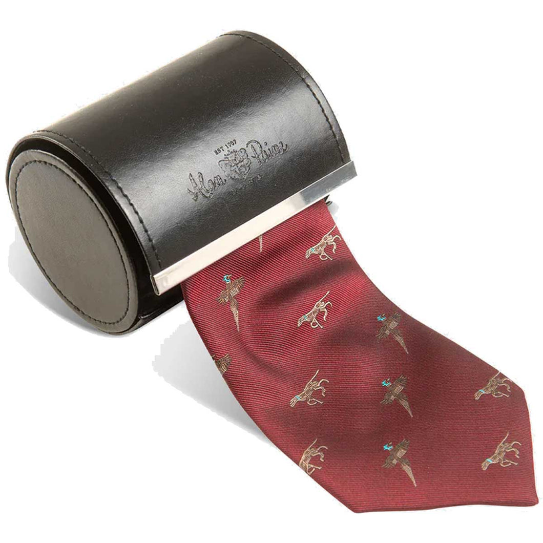 ALAN PAINE Ripon Silk Tie - Bird & Dog Design - Bordeaux