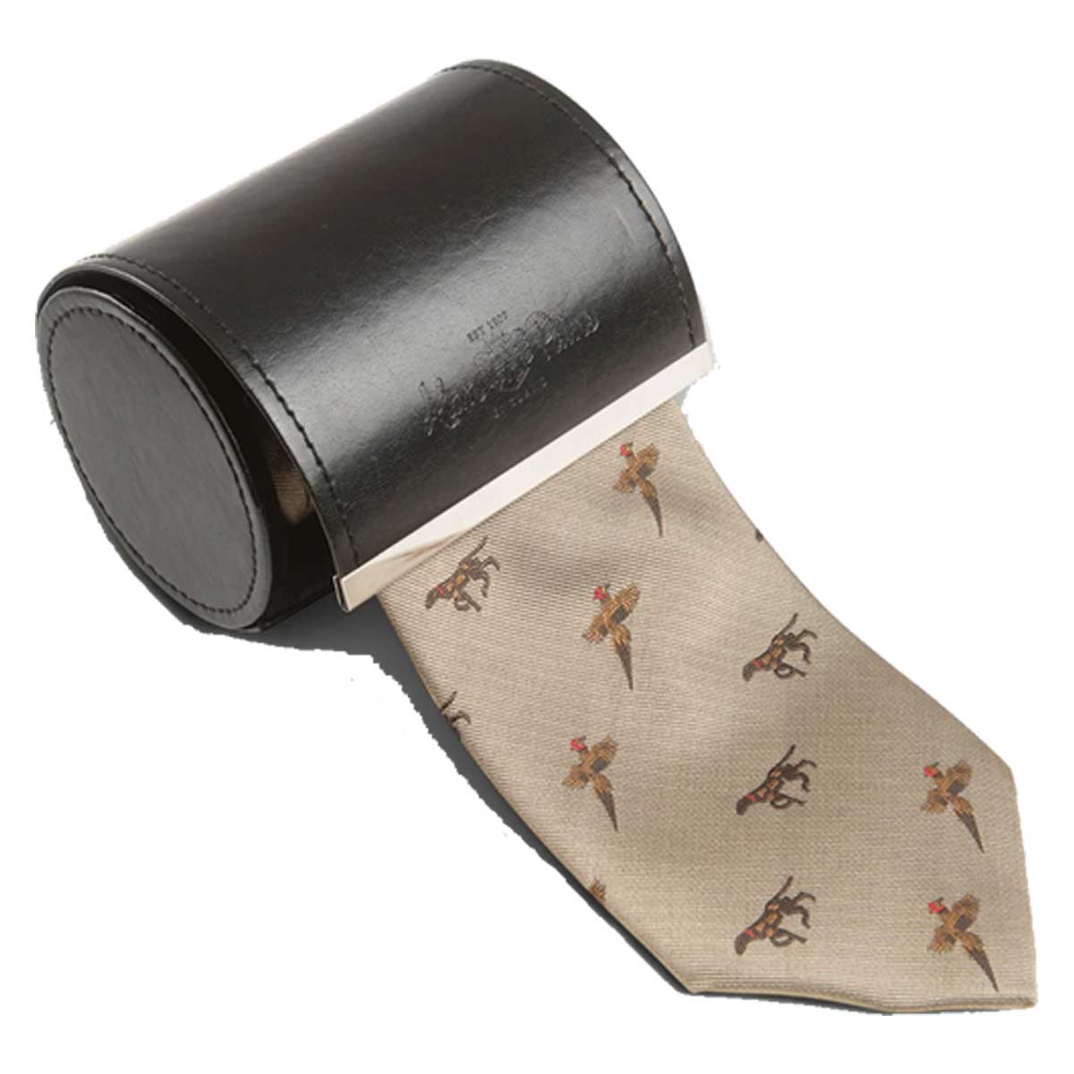 ALAN PAINE Ripon Silk Tie - Bird & Dog Design - Gold