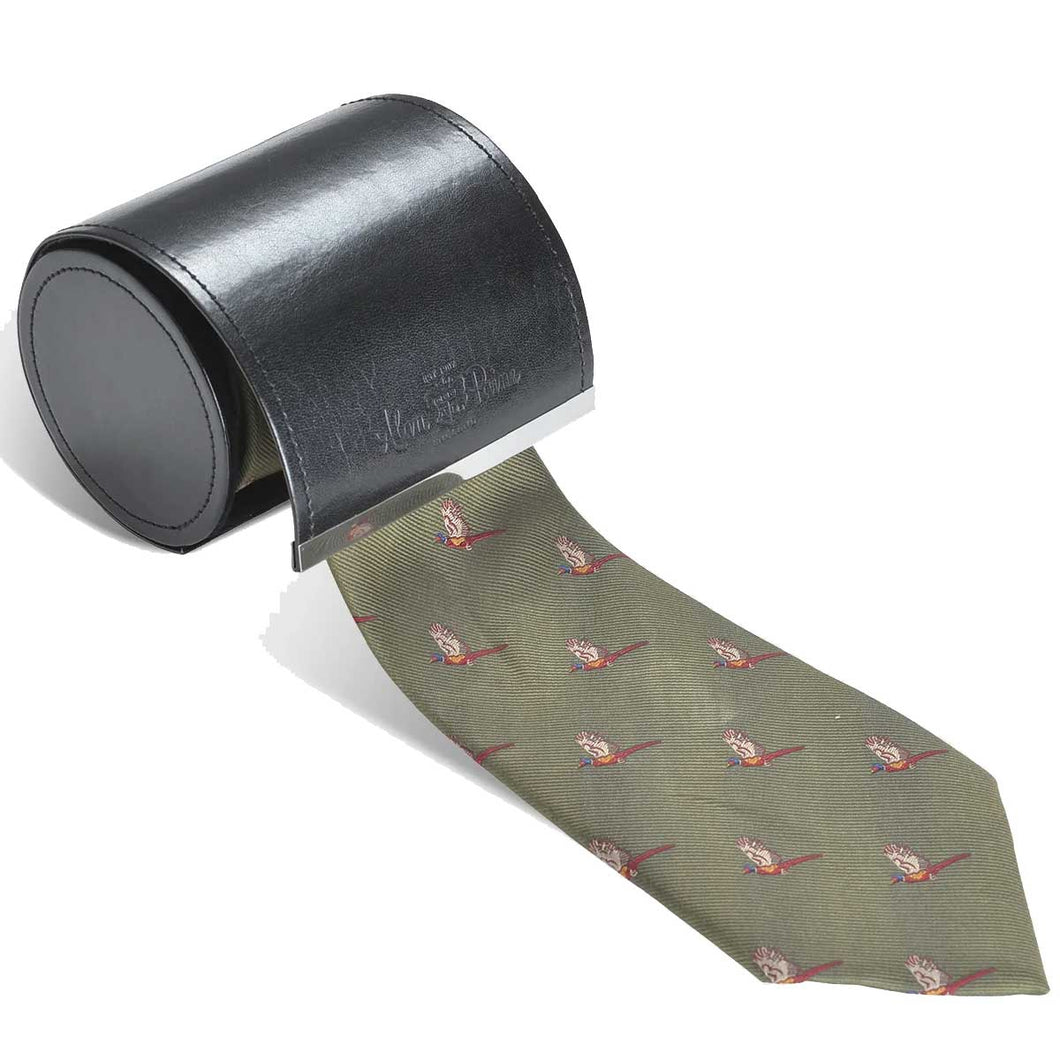 ALAN PAINE Ripon Silk Tie - Flying Pheasant Design - Olive