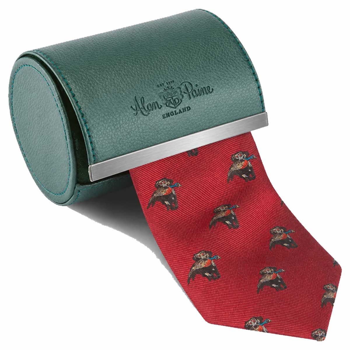 ALAN PAINE Ripon Silk Tie - Retriever Design - Red