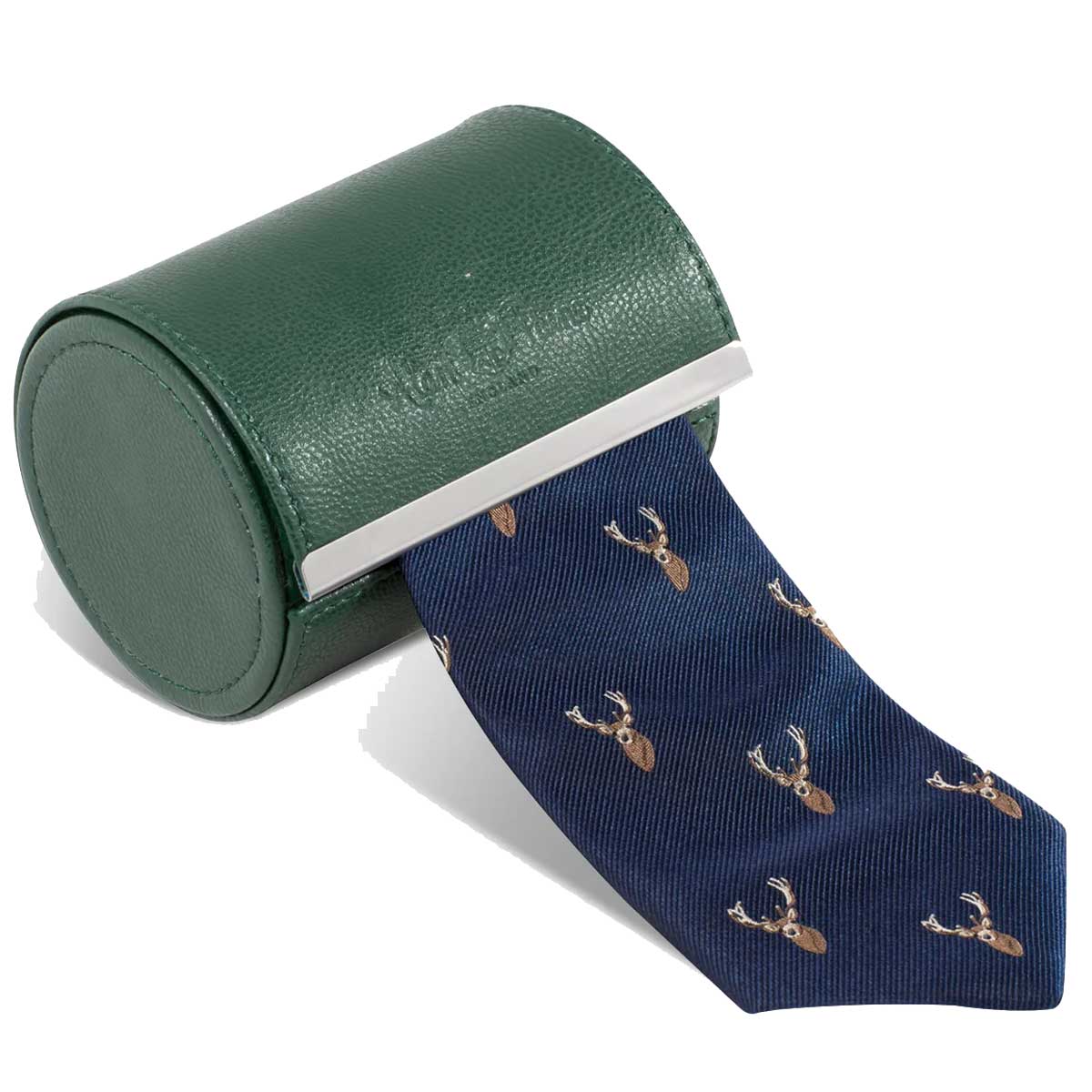 ALAN PAINE Ripon Silk Tie - Stags Head Design - Navy