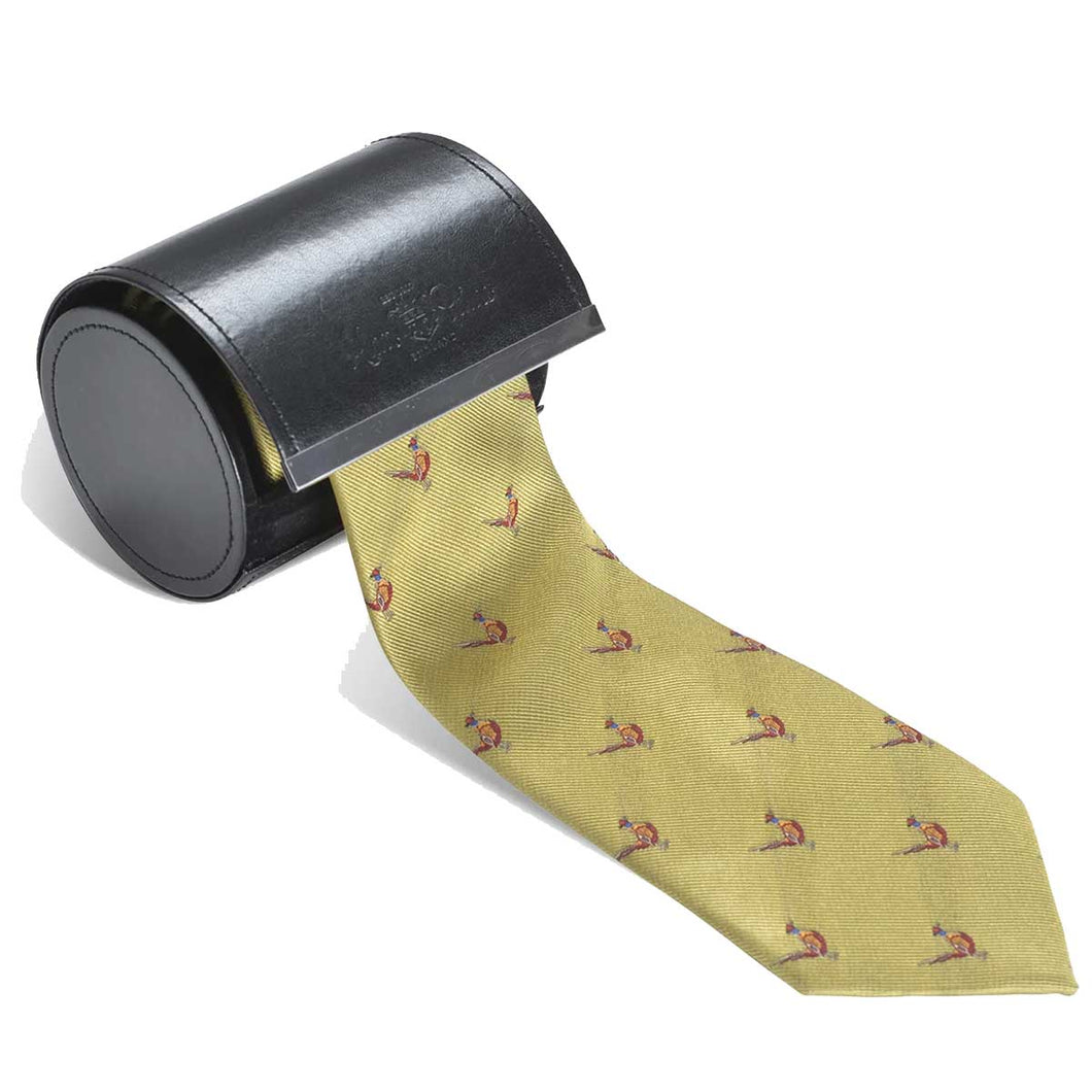 ALAN PAINE Ripon Silk Tie - Standing Pheasant Design - Gold