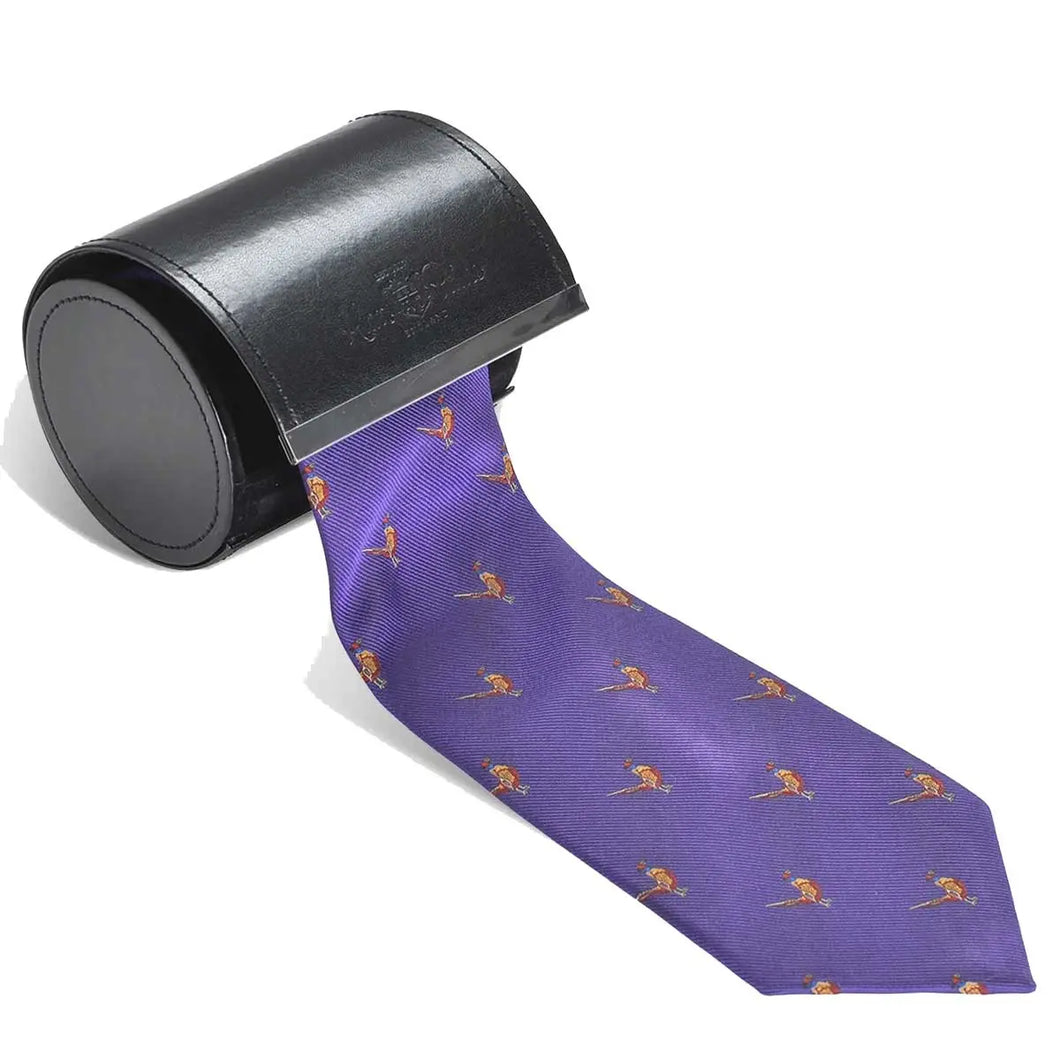 ALAN PAINE Ripon Silk Tie - Standing Pheasant Design - Purple