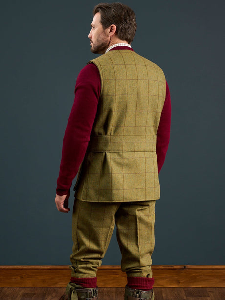 Alan Paine Rutland Mens Shooting Waistcoat - Lichen – model back view.