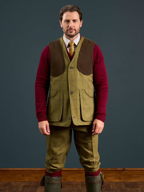 Alan Paine Rutland Mens Shooting Waistcoat - Lichen – model front view.