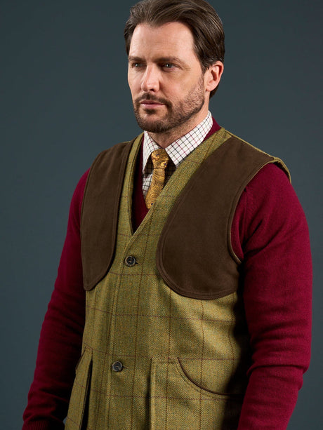 Alan Paine Rutland Mens Shooting Waistcoat - Lichen – model portrait view.
