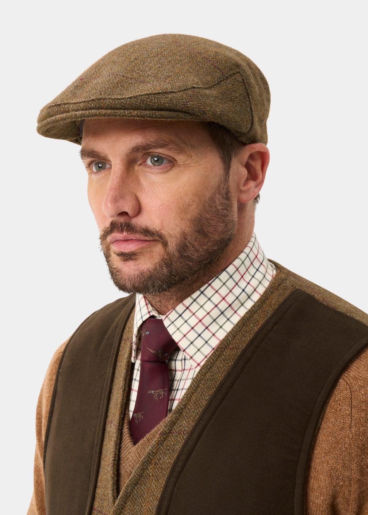 ALAN PAINE Rutland Mens Tweed Waterproof Flat Cap - Birch