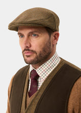 ALAN PAINE Rutland Mens Tweed Waterproof Flat Cap - Birch