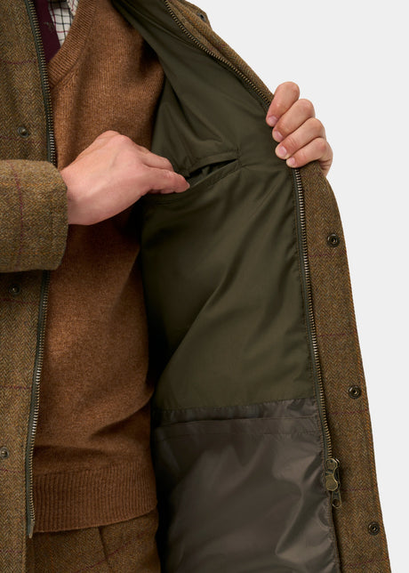 ALAN PAINE Rutland Mens Tweed Waterproof Shooting Coat - Birch