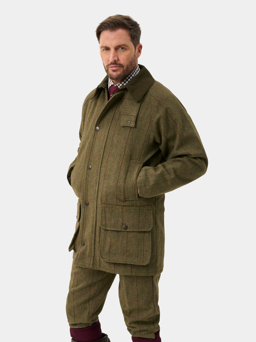 ALAN PAINE Rutland Mens Tweed Waterproof Shooting Coat - Oakley