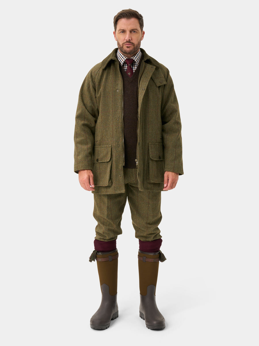 ALAN PAINE Rutland Mens Tweed Waterproof Shooting Coat - Oakley