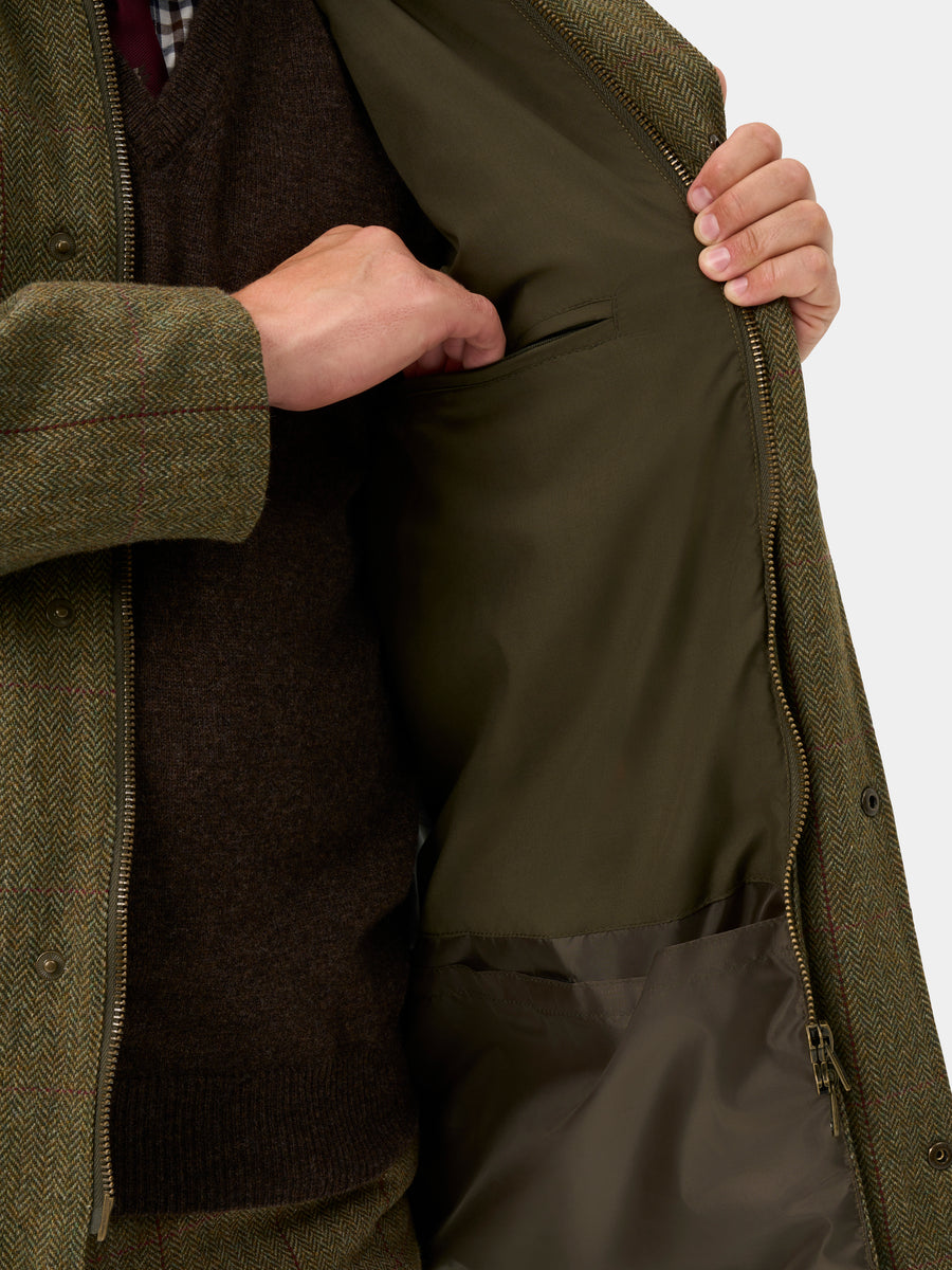 ALAN PAINE Rutland Mens Tweed Waterproof Shooting Coat - Oakley