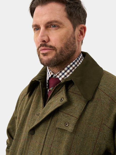 ALAN PAINE Rutland Mens Tweed Waterproof Shooting Coat - Oakley