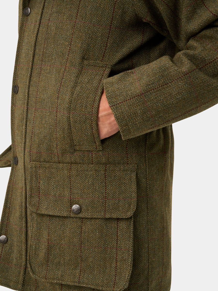 ALAN PAINE Rutland Mens Tweed Waterproof Shooting Coat - Oakley