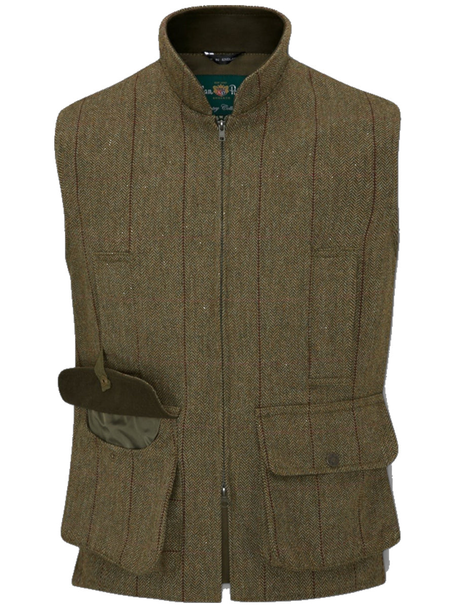 ALAN PAINE Rutland Mens Tweed Zip Waistcoat - Oakley