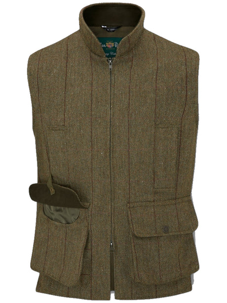 ALAN PAINE Rutland Mens Tweed Zip Waistcoat - Oakley