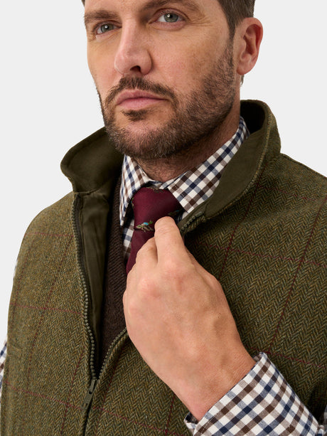 ALAN PAINE Rutland Mens Tweed Zip Waistcoat - Oakley