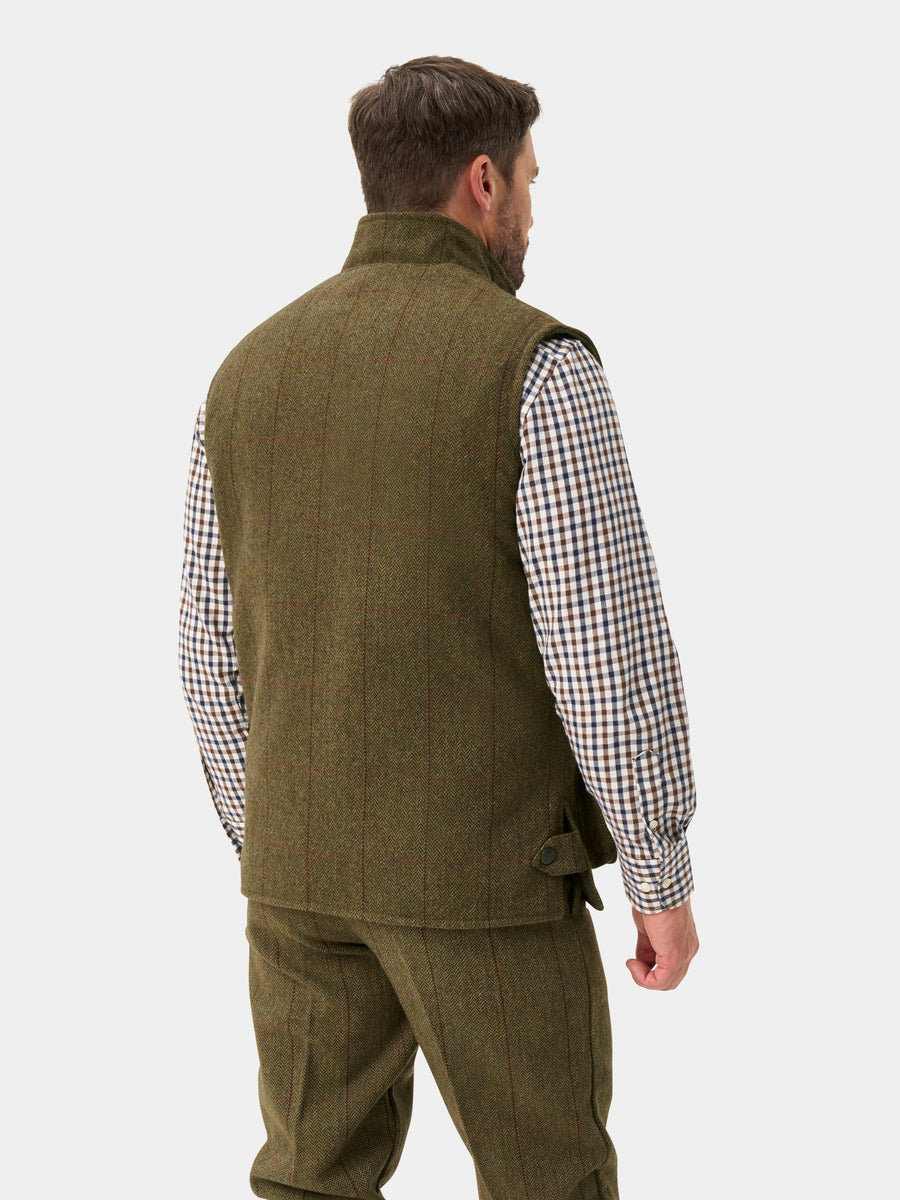 ALAN PAINE Rutland Mens Tweed Zip Waistcoat - Oakley