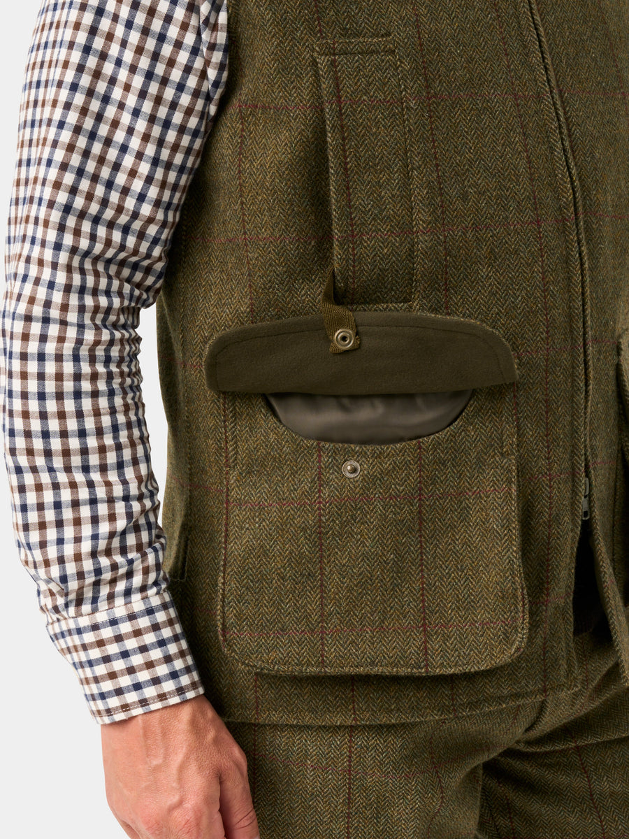 ALAN PAINE Rutland Mens Tweed Zip Waistcoat - Oakley