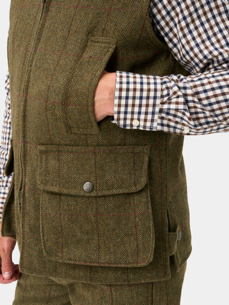 ALAN PAINE Rutland Mens Tweed Zip Waistcoat - Oakley