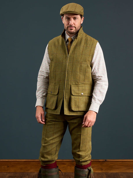 Alan Paine Rutland Mens Zip Waistcoat - Lichen – model front alternate view.