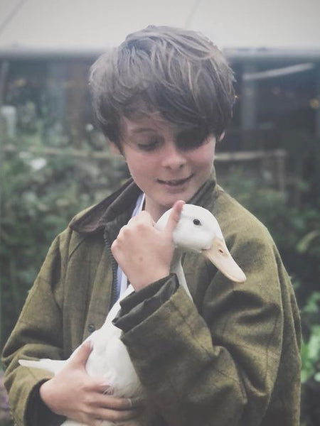 Alan Paine Rutland Shooting Coat - Kids Waterproof Tweed - Lichen – childrens lifestyle view.