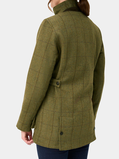 Alan Paine Rutland Shooting Coat - Ladies Tweed Waterproof - Lichen – back view.