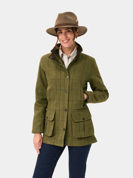 Alan Paine Rutland Shooting Coat - Ladies Tweed Waterproof - Lichen – front view.
