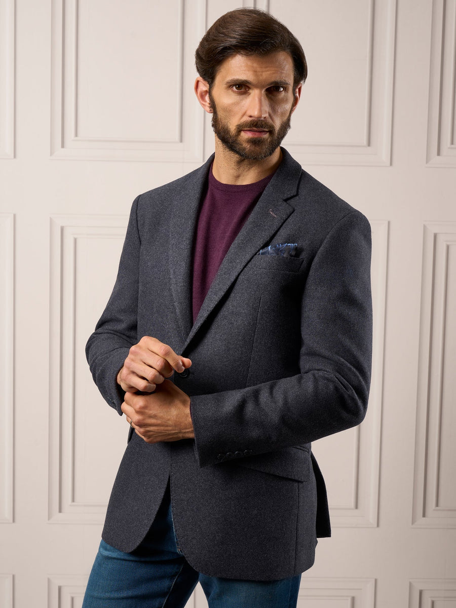 ALAN PAINE Surrey Mens Tweed Blazer - Blue – front alternate.