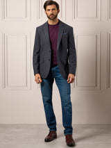 ALAN PAINE Surrey Mens Tweed Blazer - Blue – full length.