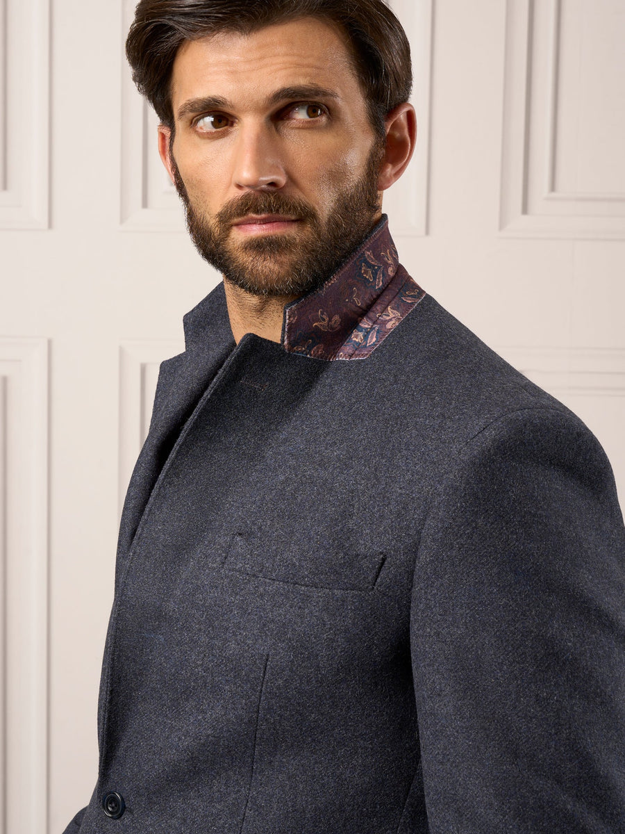 ALAN PAINE Surrey Mens Tweed Blazer - Blue – lapel detail.