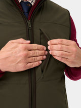 ALAN PAINE Willsden Mens Water Repellent Gilet - Olive – collar detail.