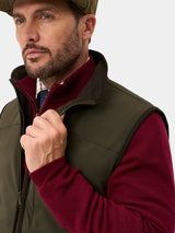 ALAN PAINE Willsden Mens Water Repellent Gilet - Olive – model portrait.
