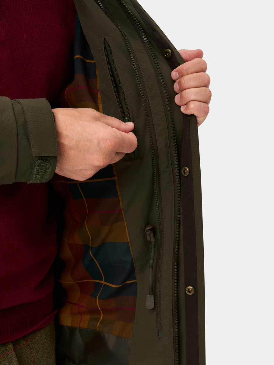 ALAN PAINE Willsden Mens Waterproof Coat - Olive – lining detail.
