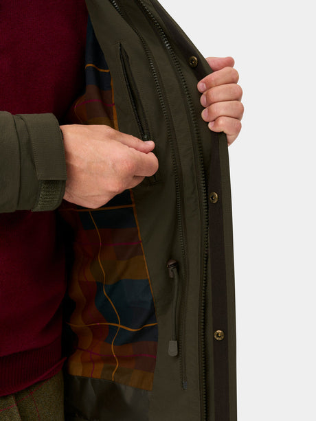 ALAN PAINE Willsden Mens Waterproof Coat - Olive – lining detail.
