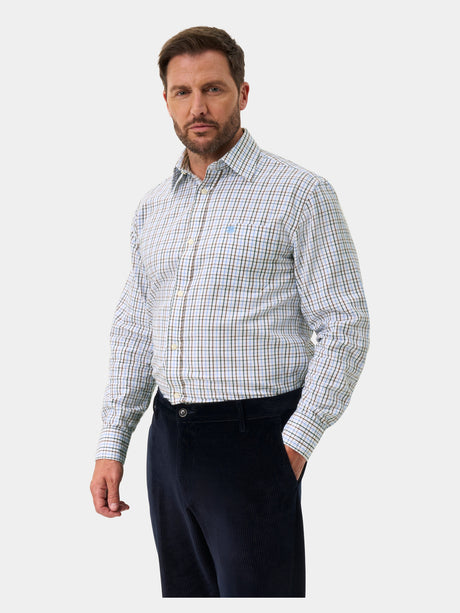 ALAN PAINE Ilkley Mens Country Check Shooting Shirt - Green & Brown
