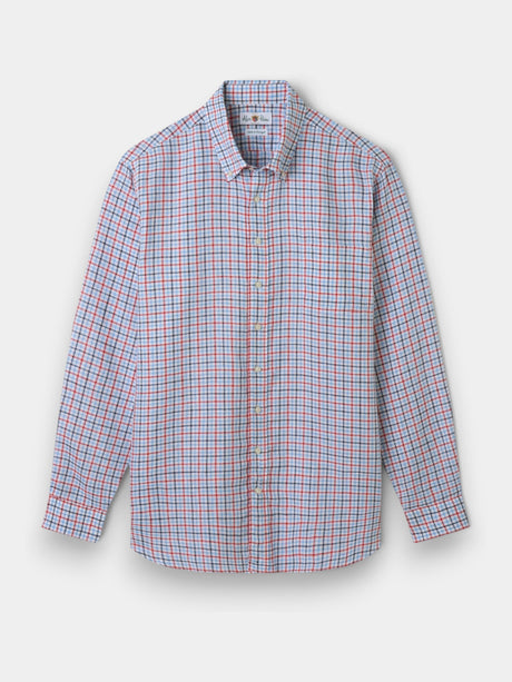 ALAN PAINE Fleetwood Mens Check Linen Shirt - Blue & Orange