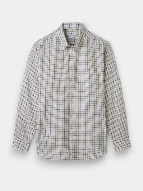 ALAN PAINE Fleetwood Mens Check Linen Shirt - Green & Brown
