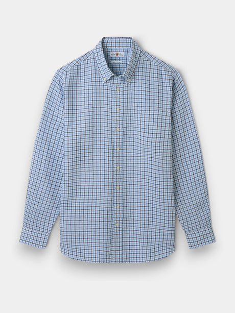 ALAN PAINE Fleetwood Mens Check Linen Shirt - Blue