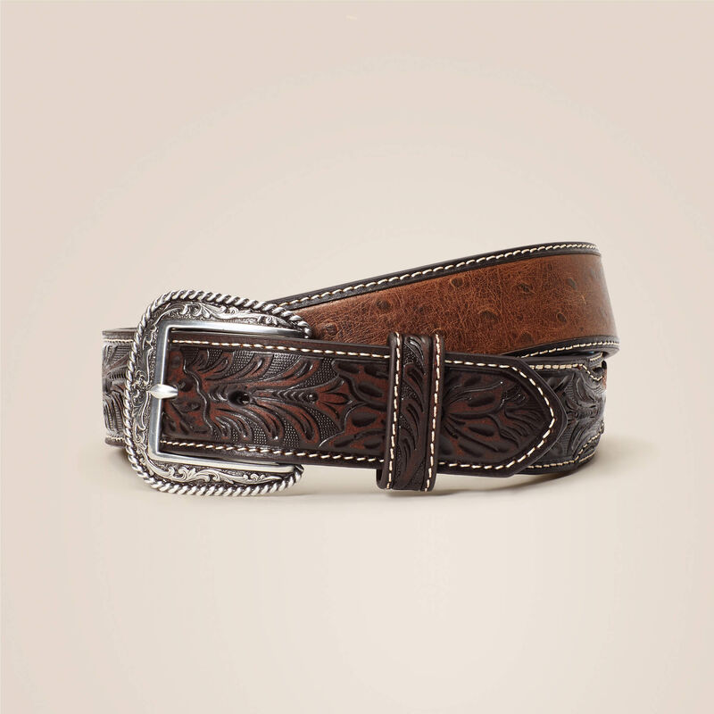 ARIAT 1.5" Ostrich Tooled Belt - Mens - Brown